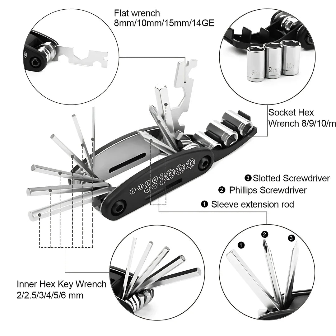 16 in 1 Bike Repair Multi Tool (Carbon Steel)