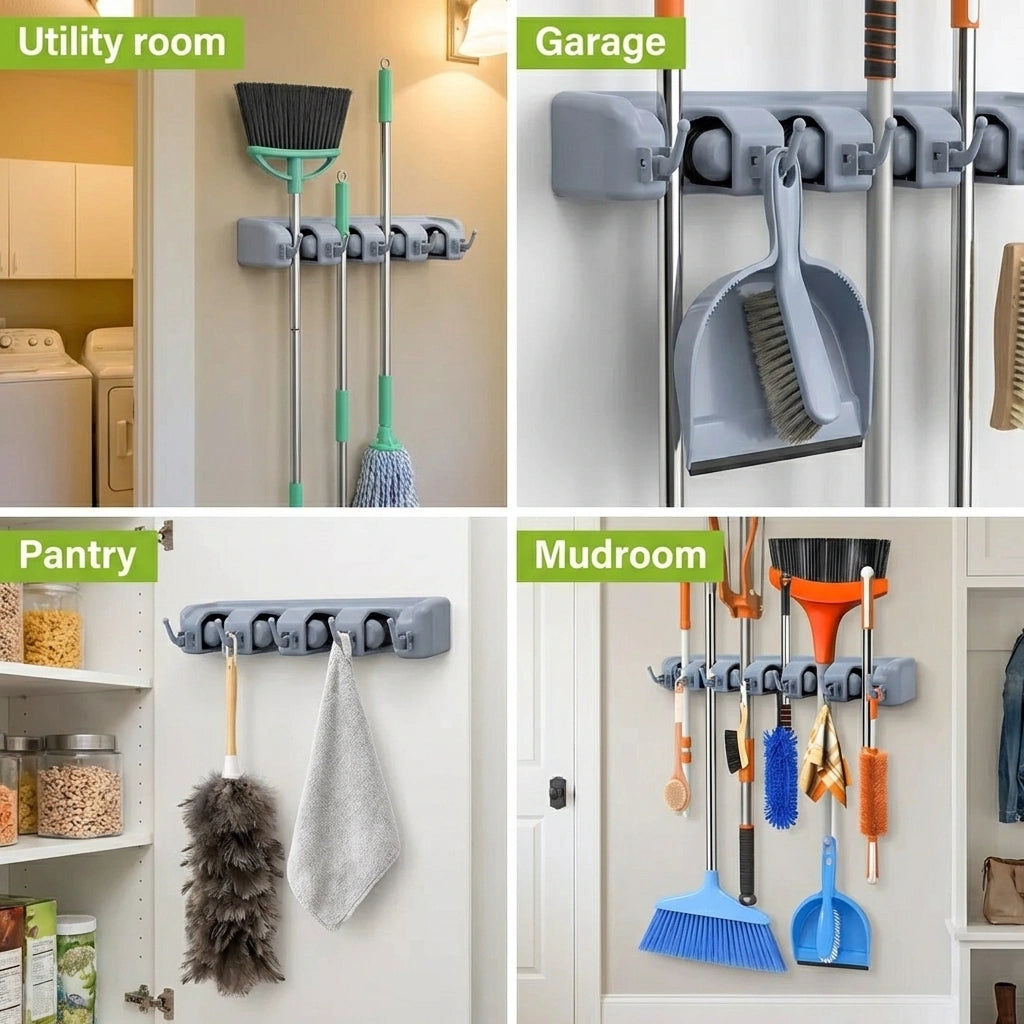 Multipurpose Wall Mounted Organizer Mop and Broom Holder