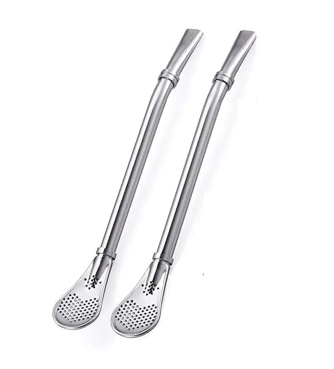 2 in 1 Stainless Steel Drinking Spoon Straws (Pack of 2) Kitchenware