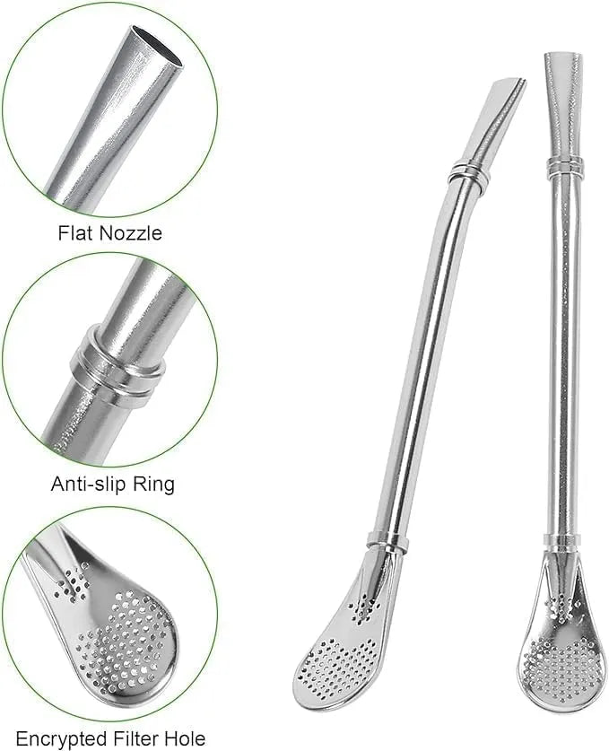 2 in 1 Stainless Steel Drinking Spoon Straws (Pack of 2) Kitchenware