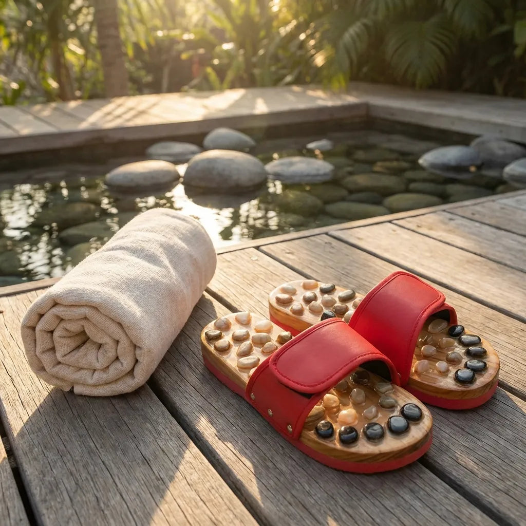 Acupressure Natural Stone Slippers (Red)