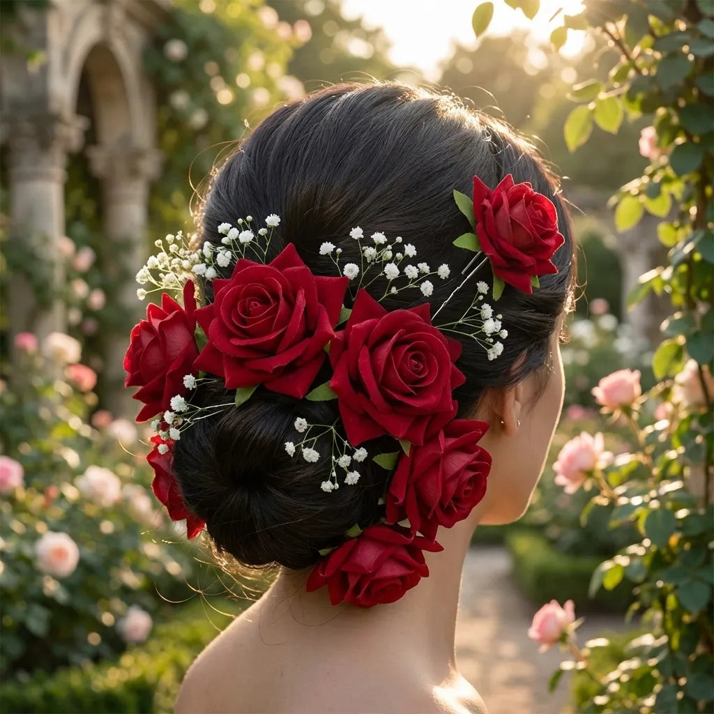 Red Rose Hair Clips