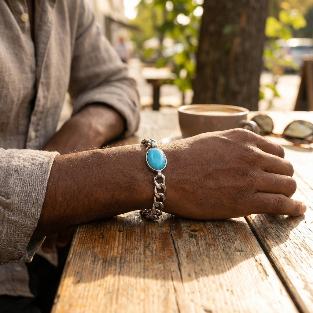 Gleaming Beads & Silver Plated Men's Bracelet