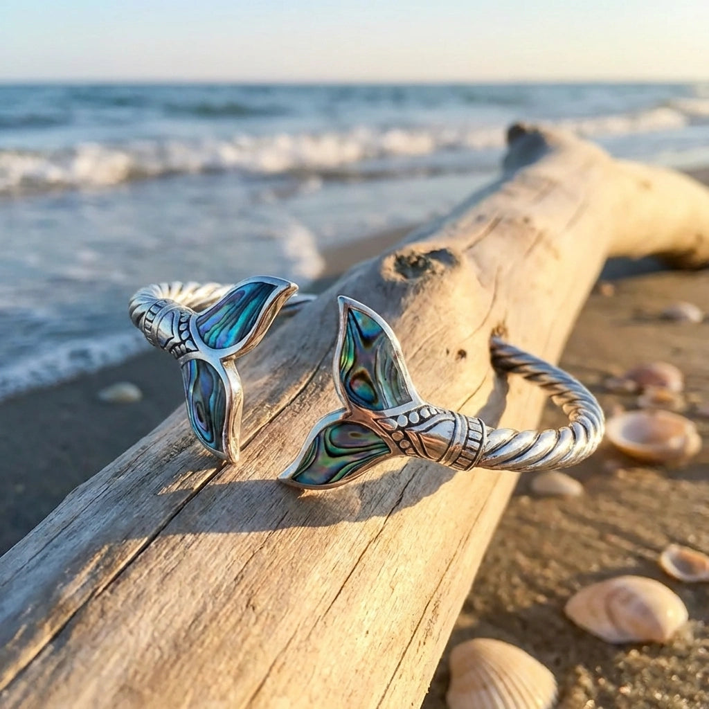Abalone Shell Mermaid Tail Bangle Bracelet