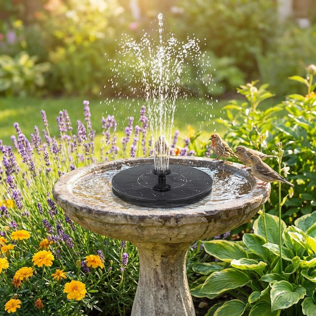 Fountain Solar Power Floating Water Pump for Pool Pond Garden and Patio Plants Round 7V 1.4W (Black)