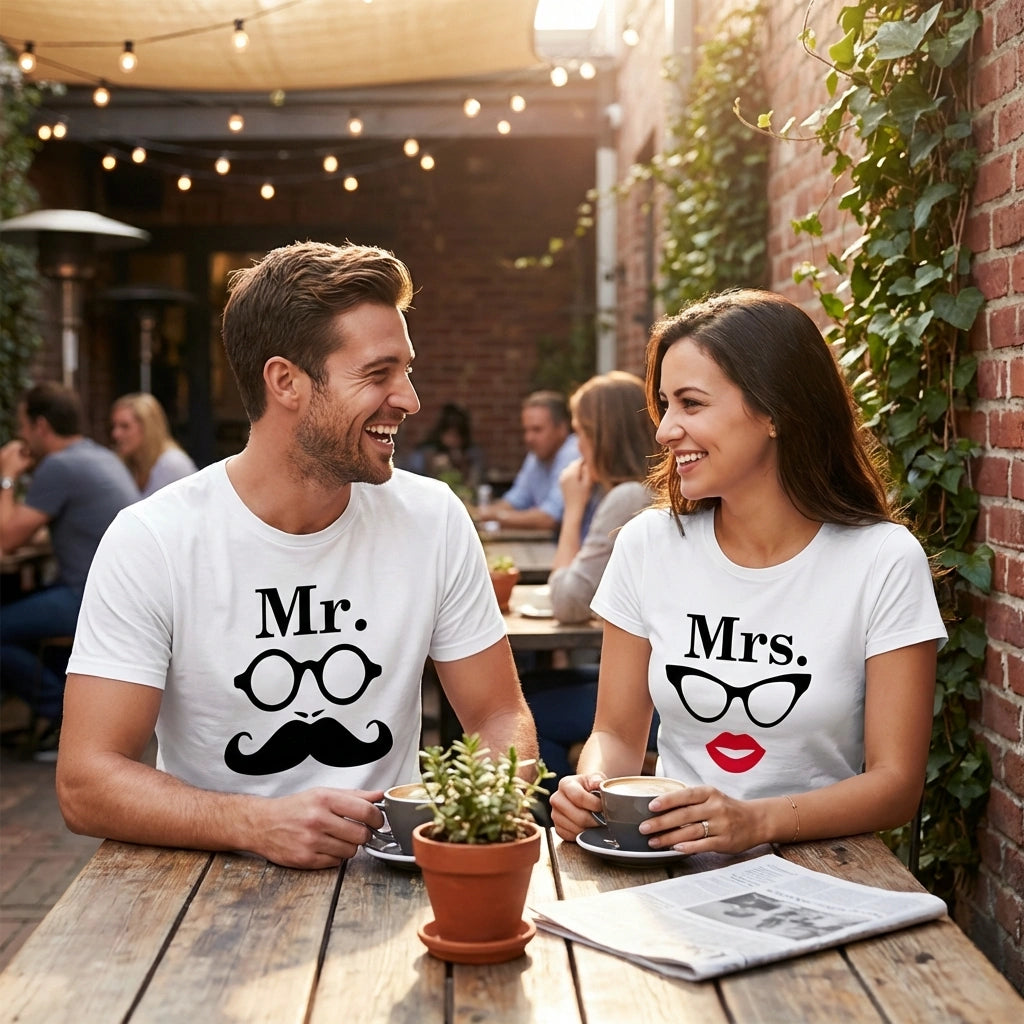 White Printed Couple Tees