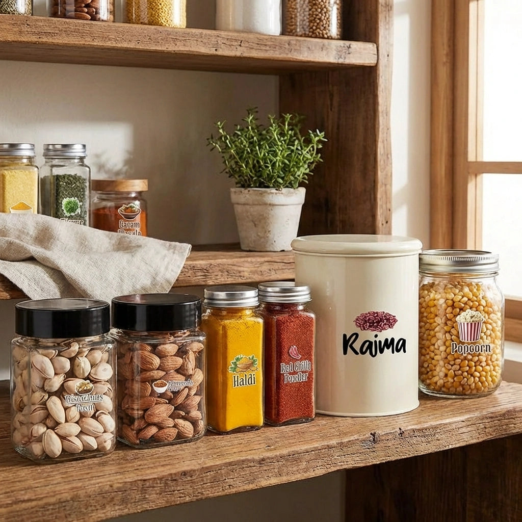 3D Waterproof Kitchen Spice Jar Label Stickers (Pack of 1 - 60 Stickers)