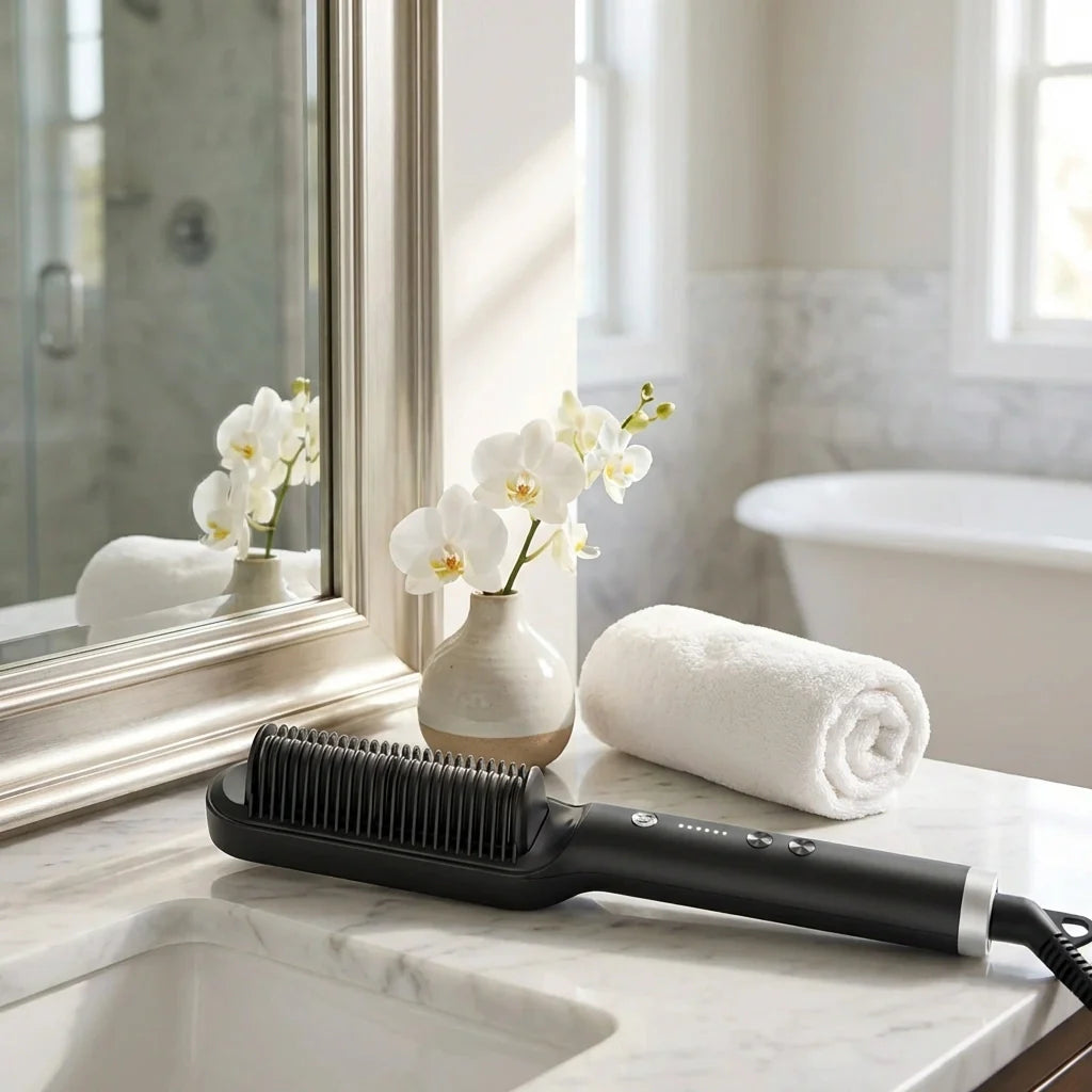 Hair Straightener Used While Massaging Head