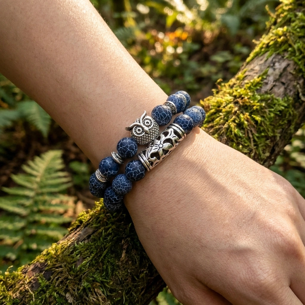 Natural Stone Owl Bracelet