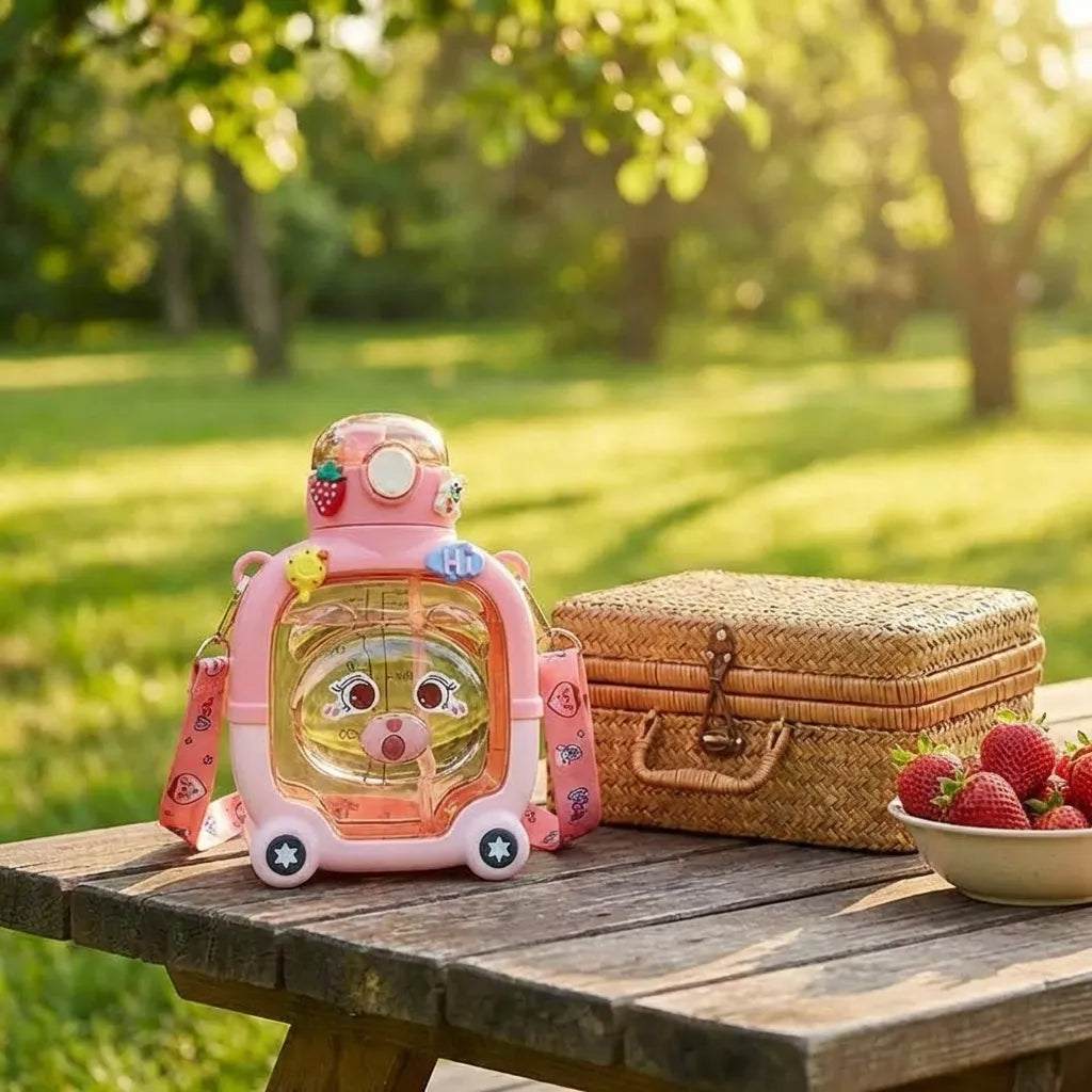 Cute Sipper Water Bottle with Straw and Strap