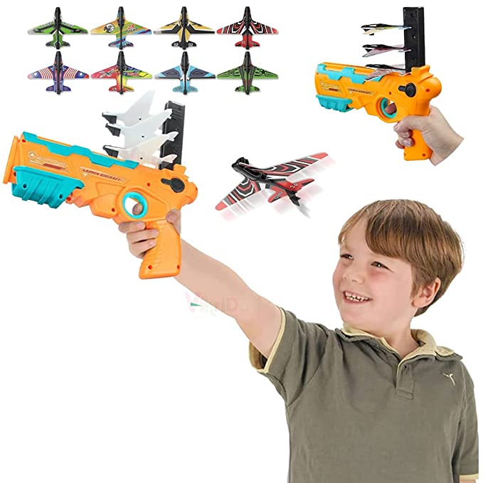Airplane Launcher Toy Catapult Aircrafts Gun with 4 Foam Planes One Size
