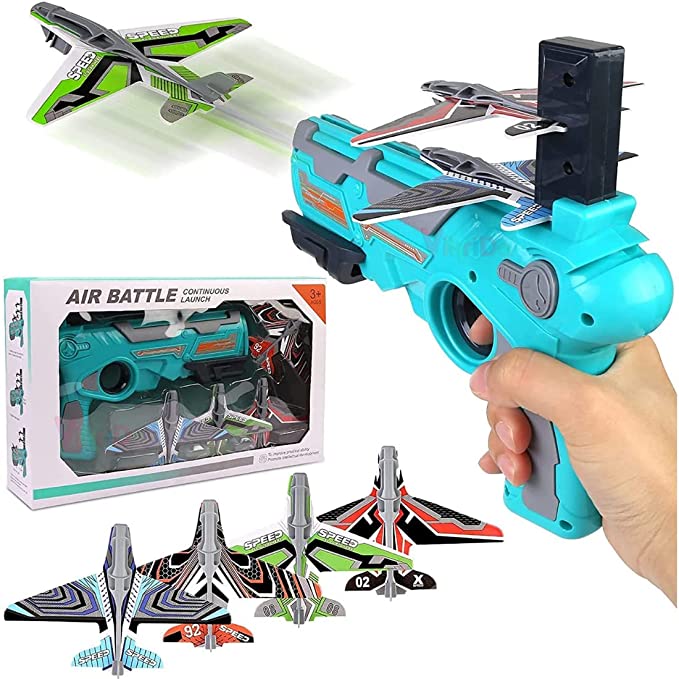 Airplane Launcher Toy Catapult Aircrafts Gun with 4 Foam Planes One Size