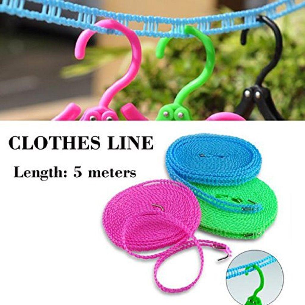 Anti Slip Clothes Washing Line Drying Nylon Rope with Hooks