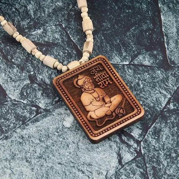 Bageshwar Dham Tulsi Mala with Wooden Hanumanji Locket jewelry
