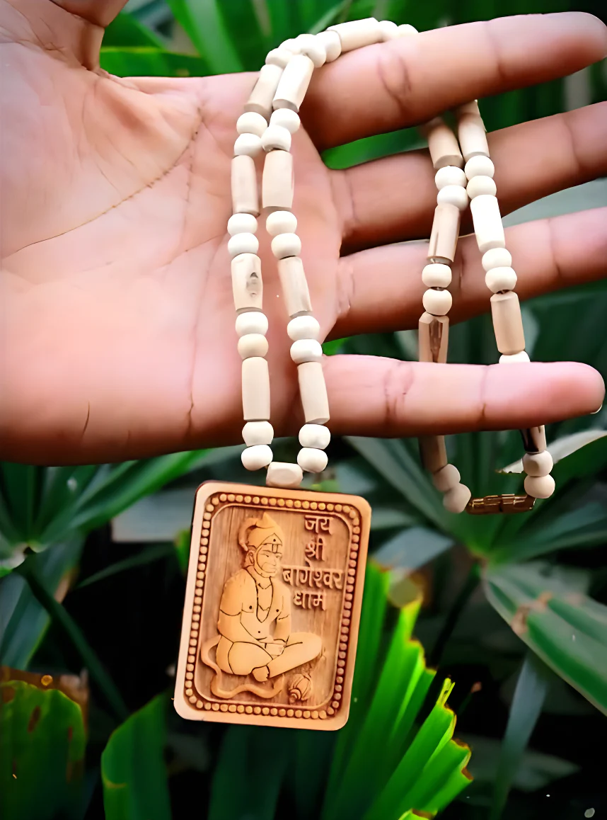 Bageshwar Dham Tulsi Mala with Wooden Hanumanji Locket jewelry