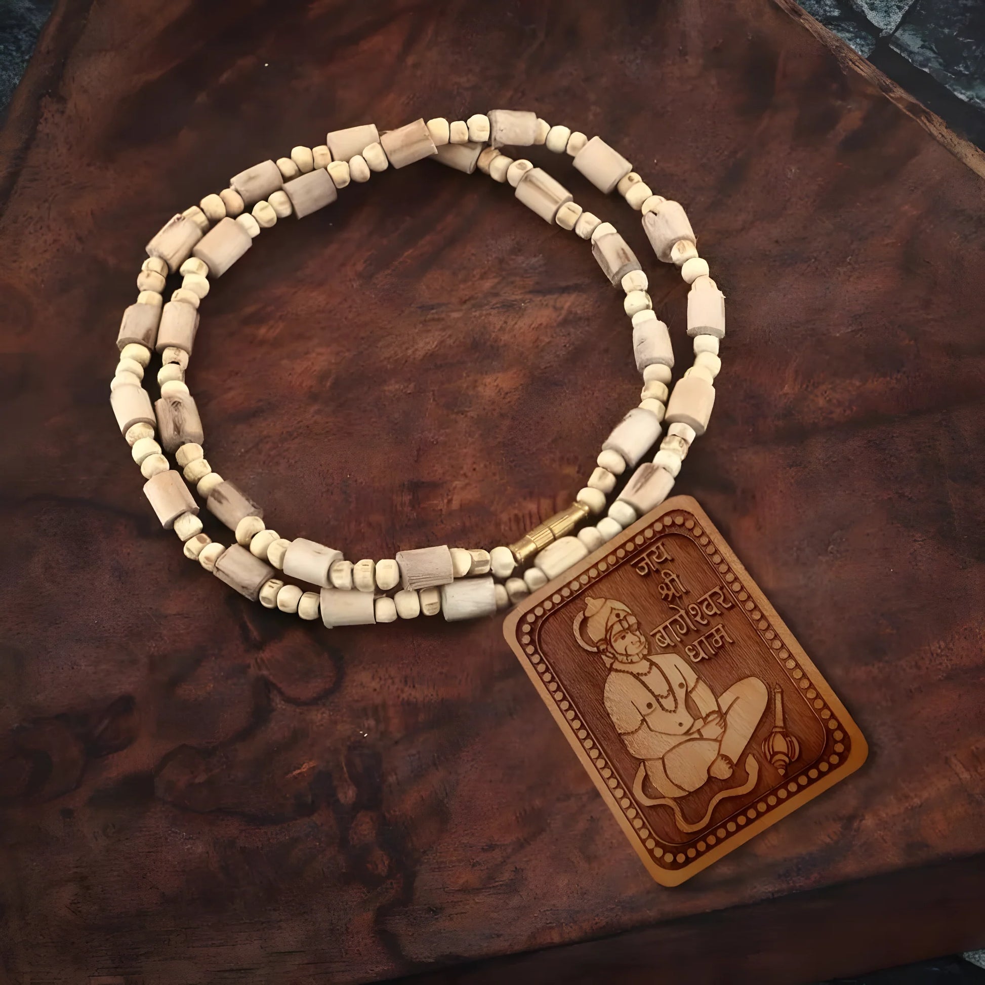 Bageshwar Dham Tulsi Mala with Wooden Hanumanji Locket jewelry