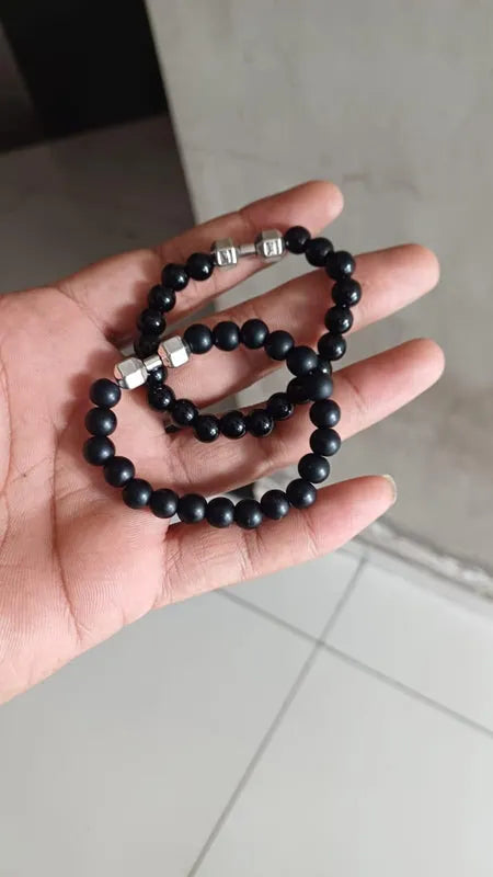 Black Matte Agate Onyx Beads Bracelet Pack of 2 jewelry