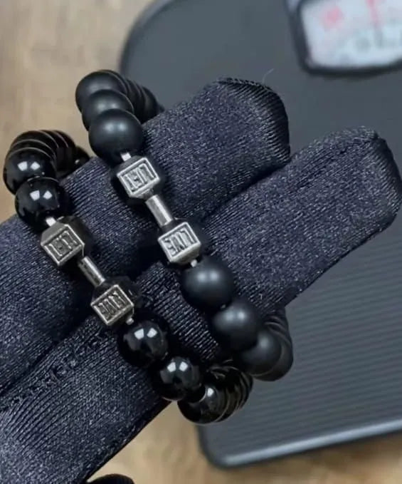 Black Matte Agate Onyx Beads Bracelet Pack of 2 jewelry
