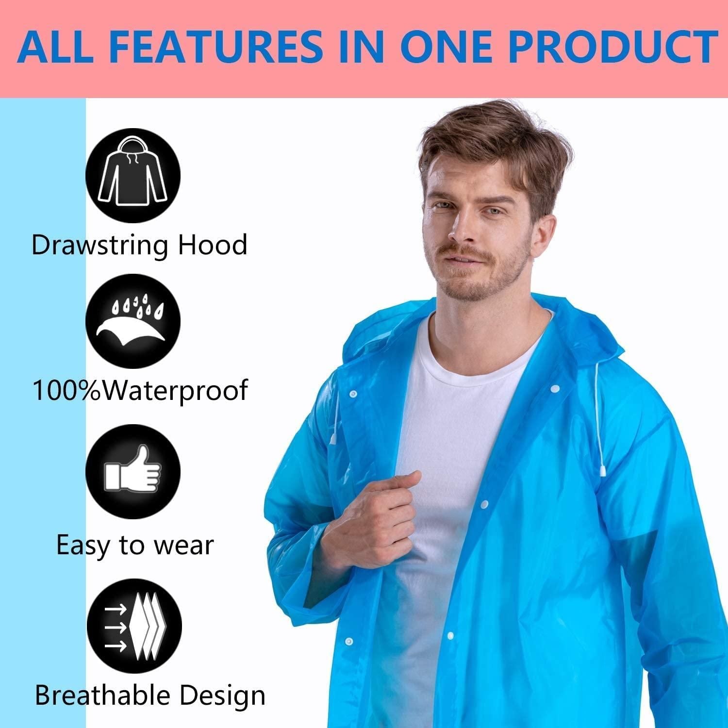Clear Waterproof Rain Poncho Apparel & Accessories