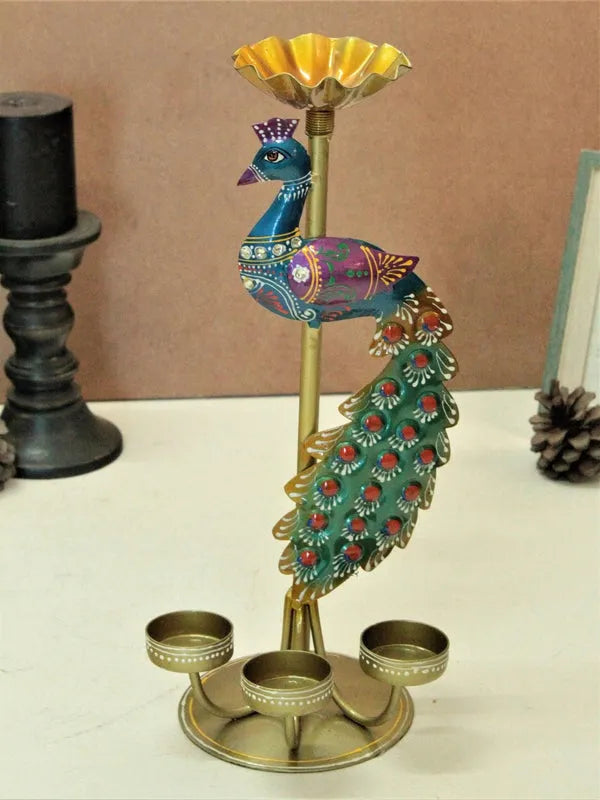 Crafted Peacock Tealight Holder Home Accessories