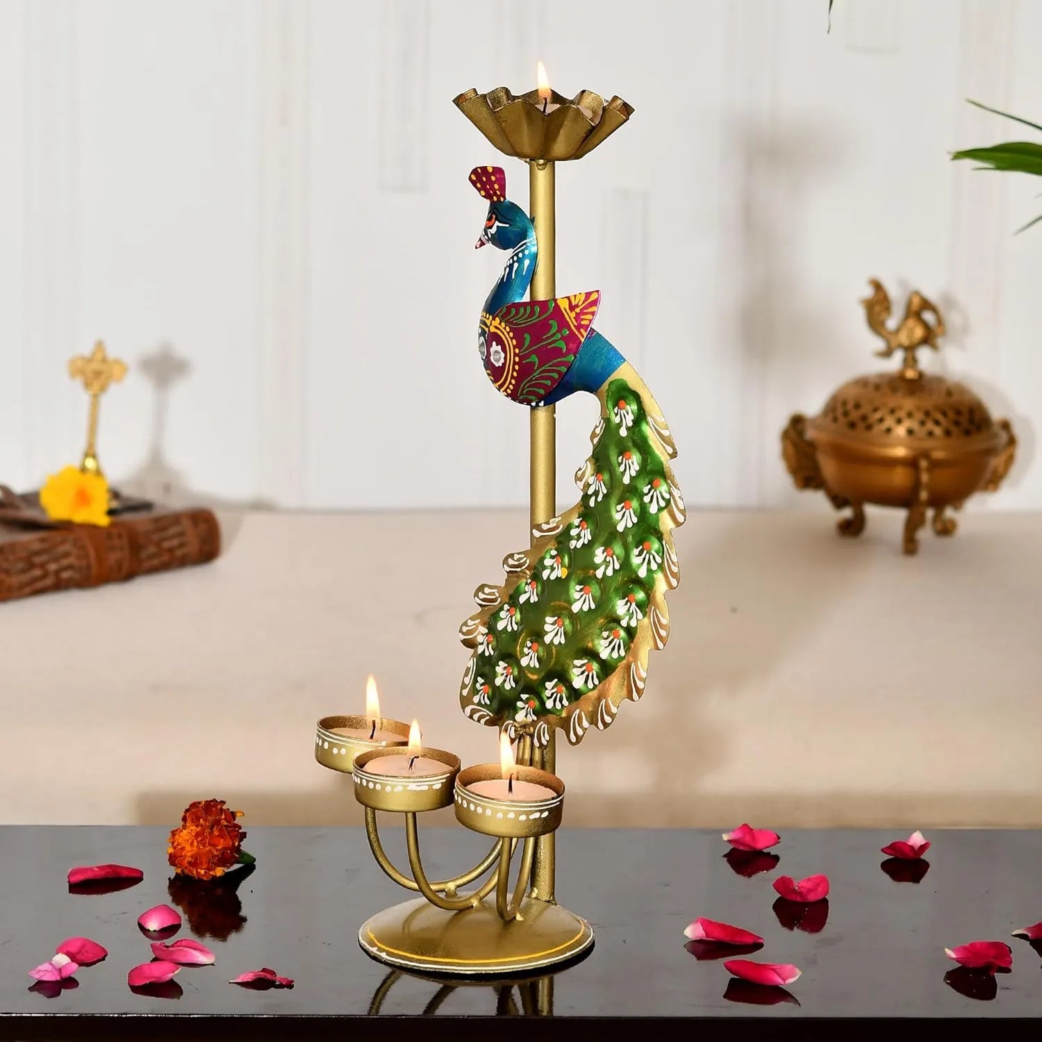Crafted Peacock Tealight Holder Home Accessories
