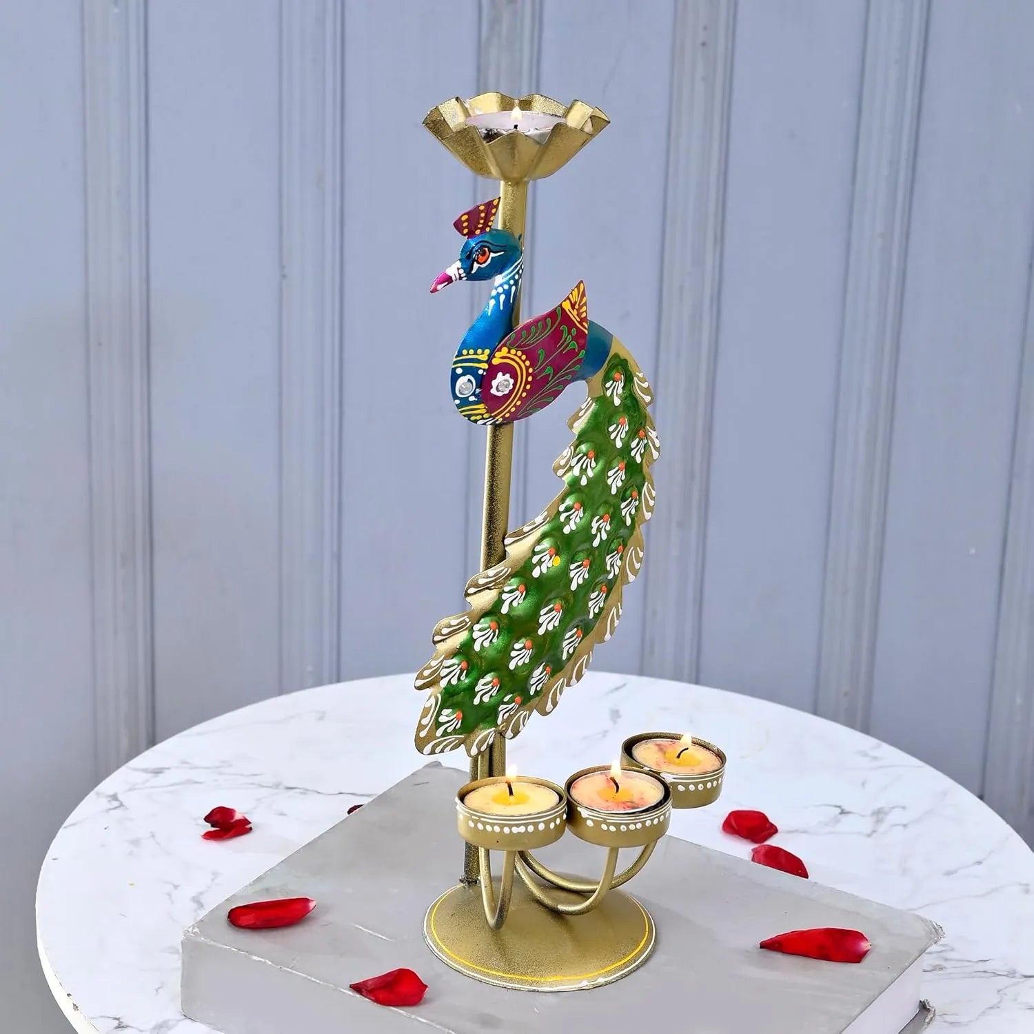 Crafted Peacock Tealight Holder Home Accessories
