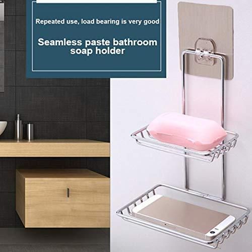 Double Layered Stainless Steel Soaps Storage Rack with Hook
