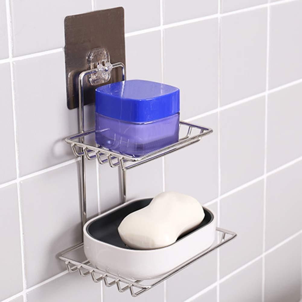 Double Layered Stainless Steel Soaps Storage Rack with Hook