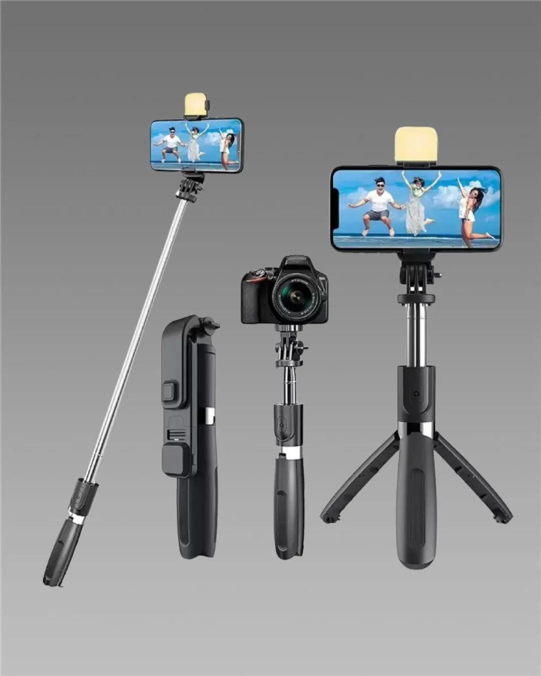 Extendable Flash 3 in 1 Selfie Stick Tripod with Bluetooth Remote