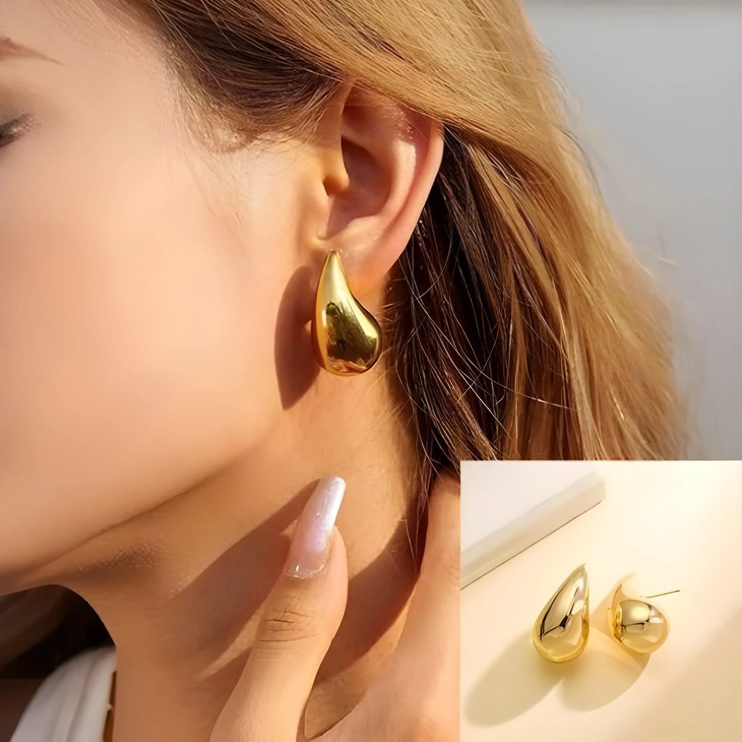 Gold Teardrop Statement Earrings