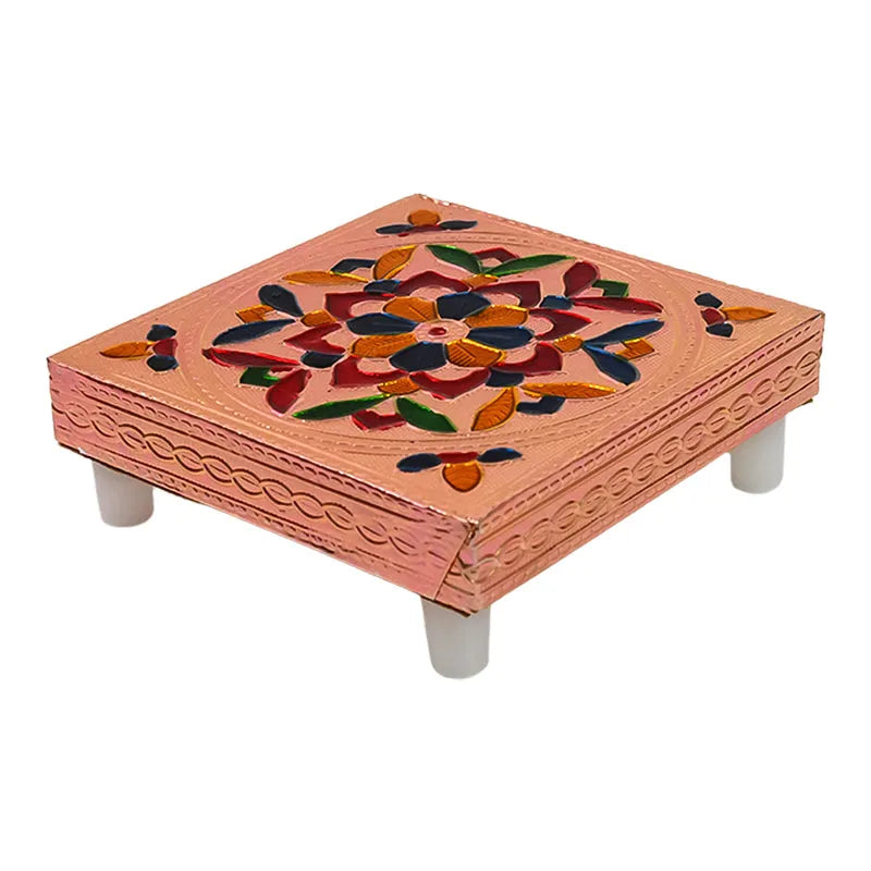Handicraft Meenakari Wooden Chowki For Puja (1 Pc Set) - Home Decor