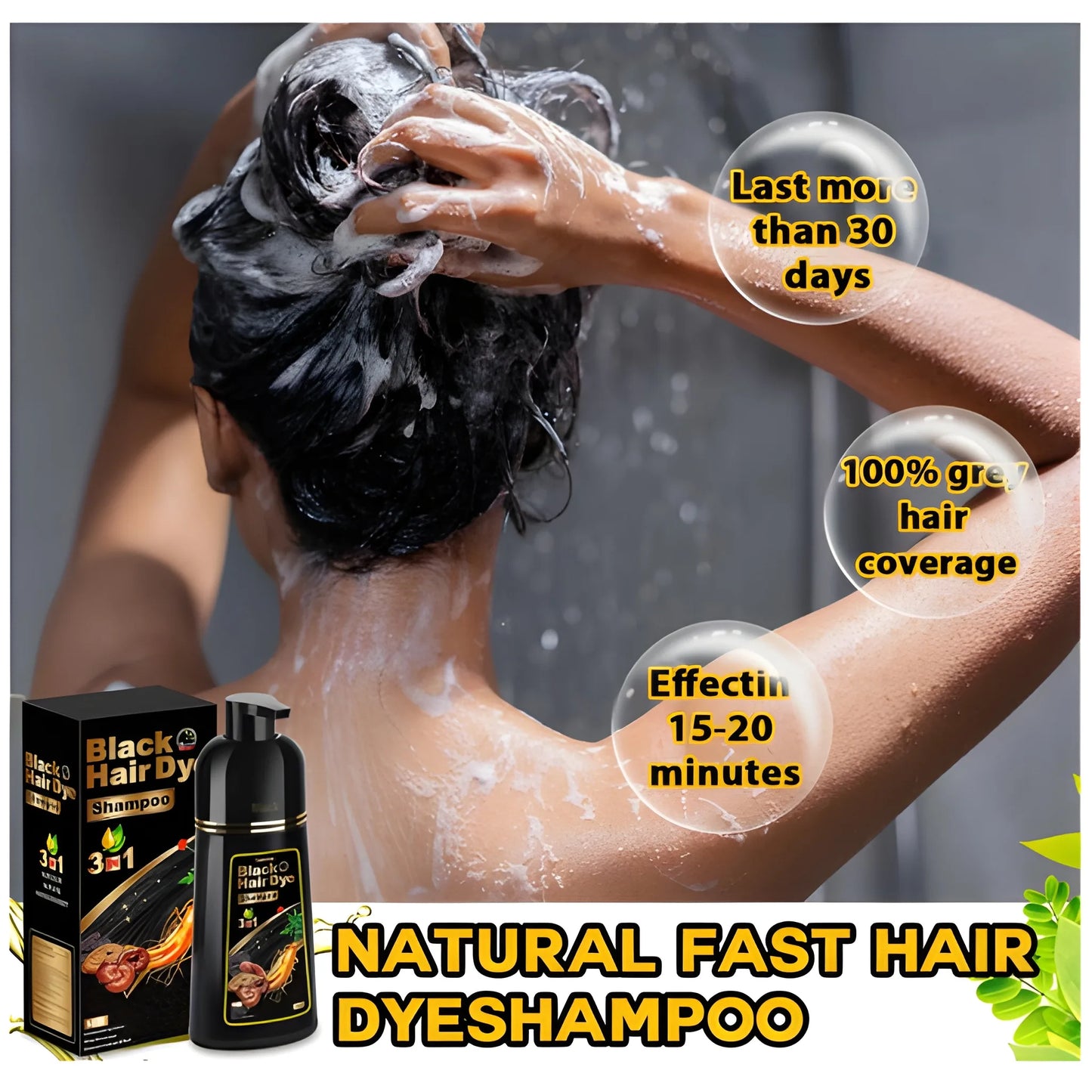 Instant Black Hair Dye Shampoo (pack of 2)