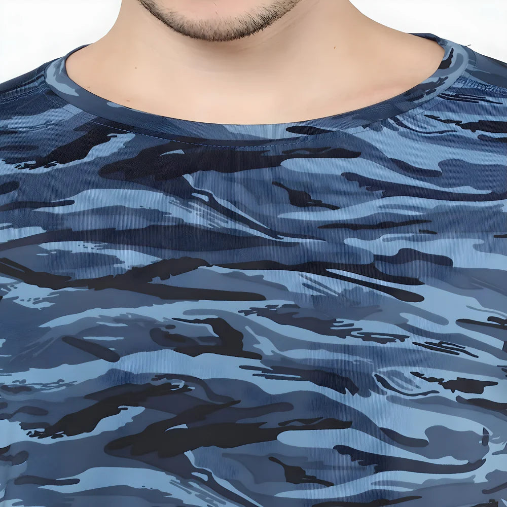 Printed Blue Cotton Tee clothing