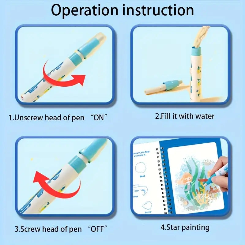 Reusable Magic Water Painting Book Kids Learning
