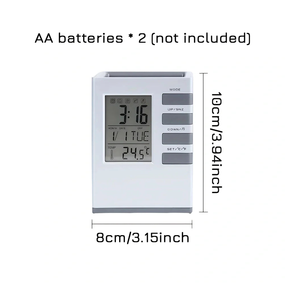 Smart Desk Clock Pen Holder
