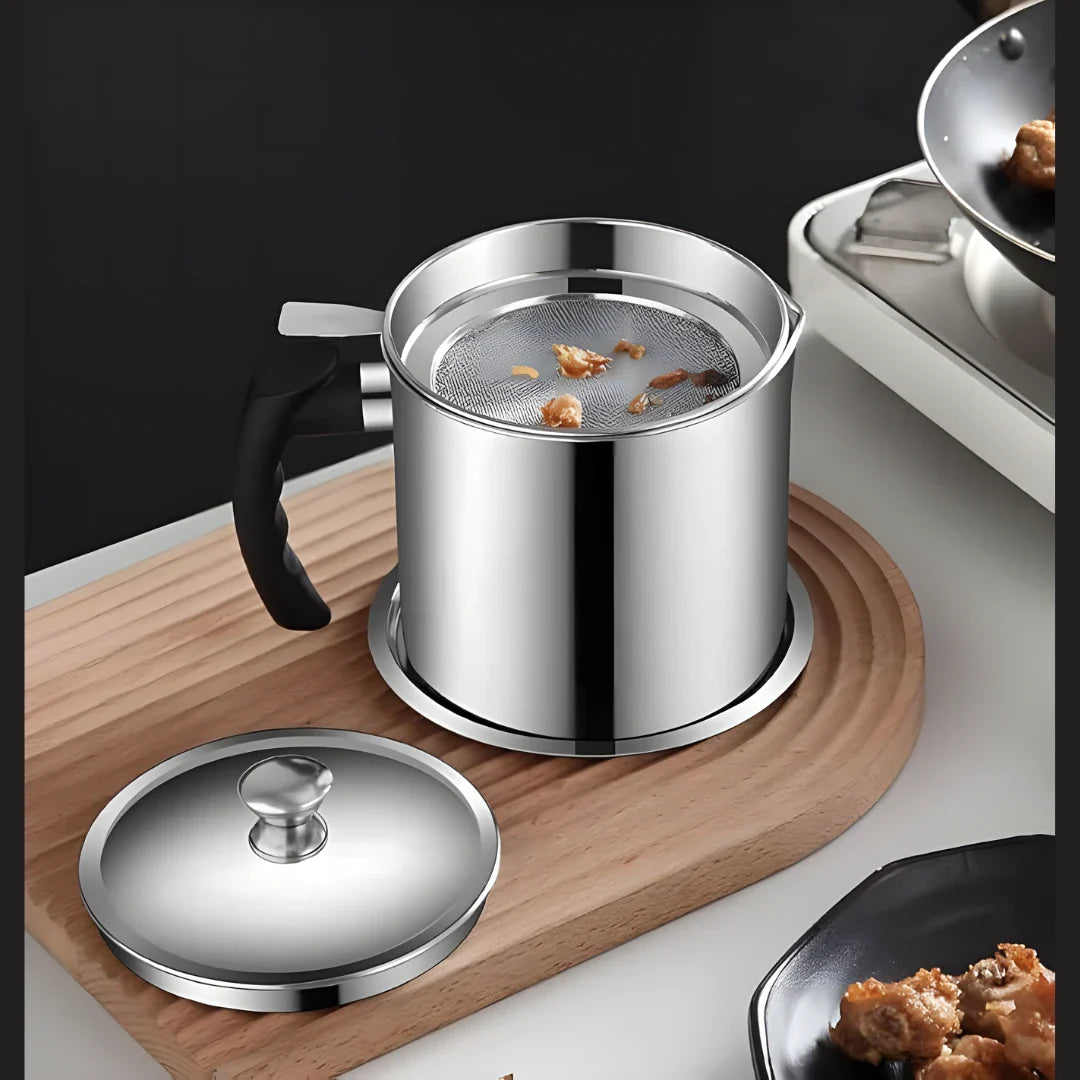 Stainless Steel Oil Pot With Filter & Lid