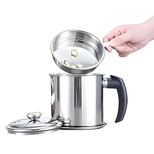 Stainless Steel Oil Pot With Filter & Lid