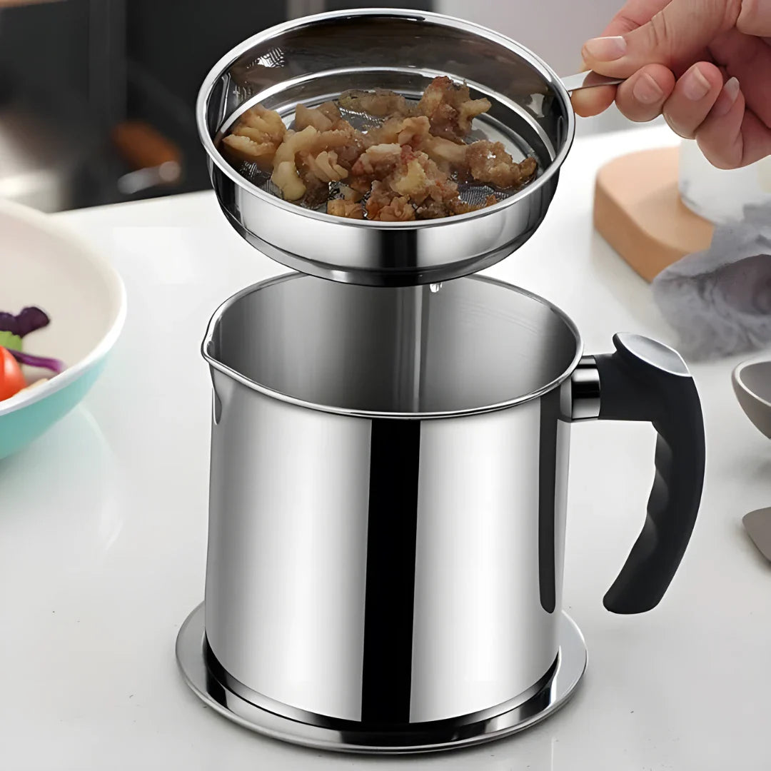 Stainless Steel Oil Pot With Filter & Lid