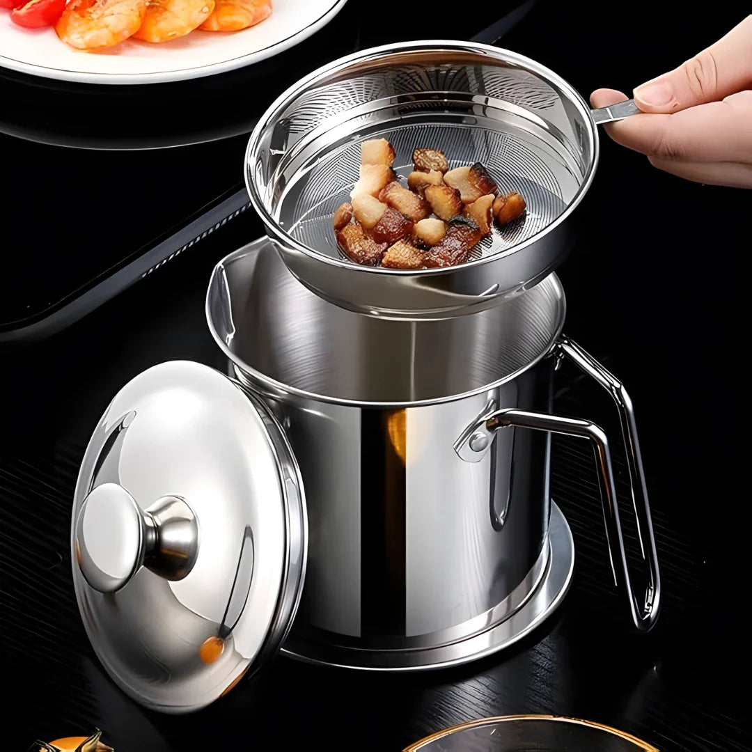 Stainless Steel Oil Pot With Filter & Lid