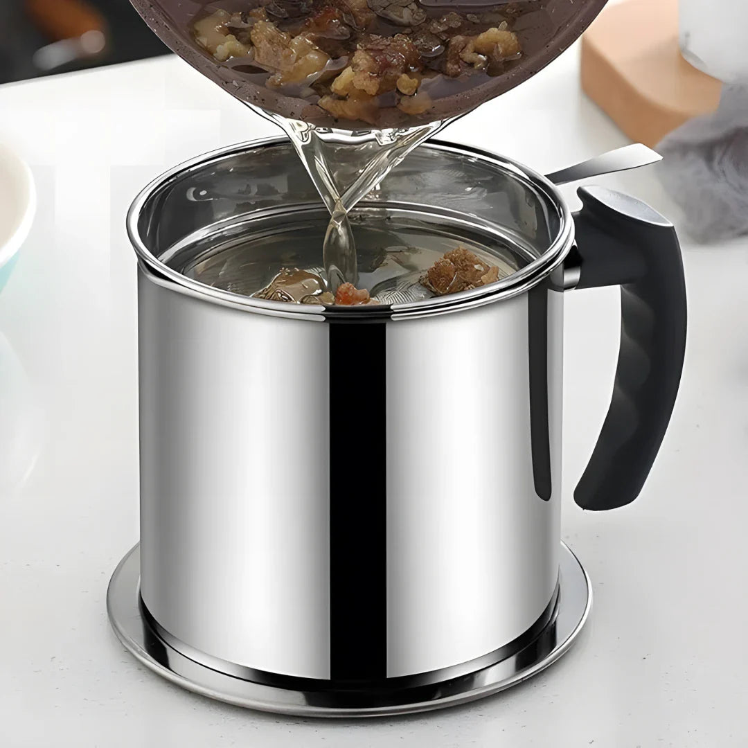 Stainless Steel Oil Pot With Filter & Lid