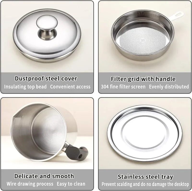 Stainless Steel Oil Pot With Filter & Lid Home & Kitchen