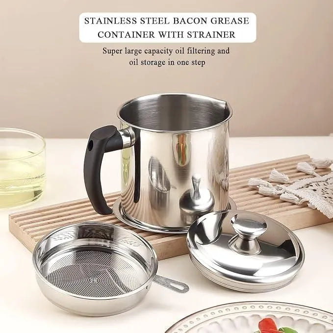 Stainless Steel Oil Pot With Filter & Lid Home & Kitchen