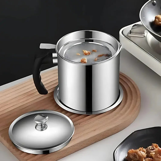 Stainless Steel Oil Pot With Filter & Lid Home & Kitchen