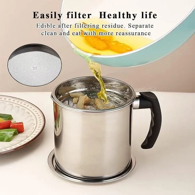 Stainless Steel Oil Pot With Filter & Lid Home & Kitchen