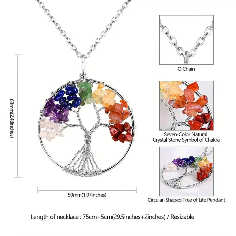 Tree of Life with 7 Chakra Pendant with chain jewelry