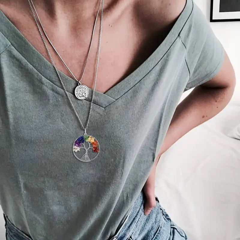 Tree of Life with 7 Chakra Pendant with chain jewelry