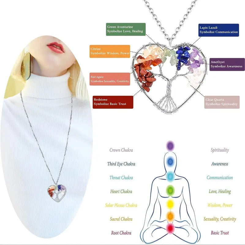 Tree of Life with 7 Chakra Pendant with chain jewelry
