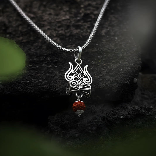 Trishul Damru Rudraksha Pendant Chain jewelry