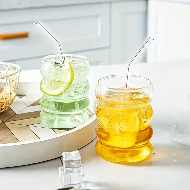 Wave Shape Glass with wood cap (Pack of 1) Home & Kitchen