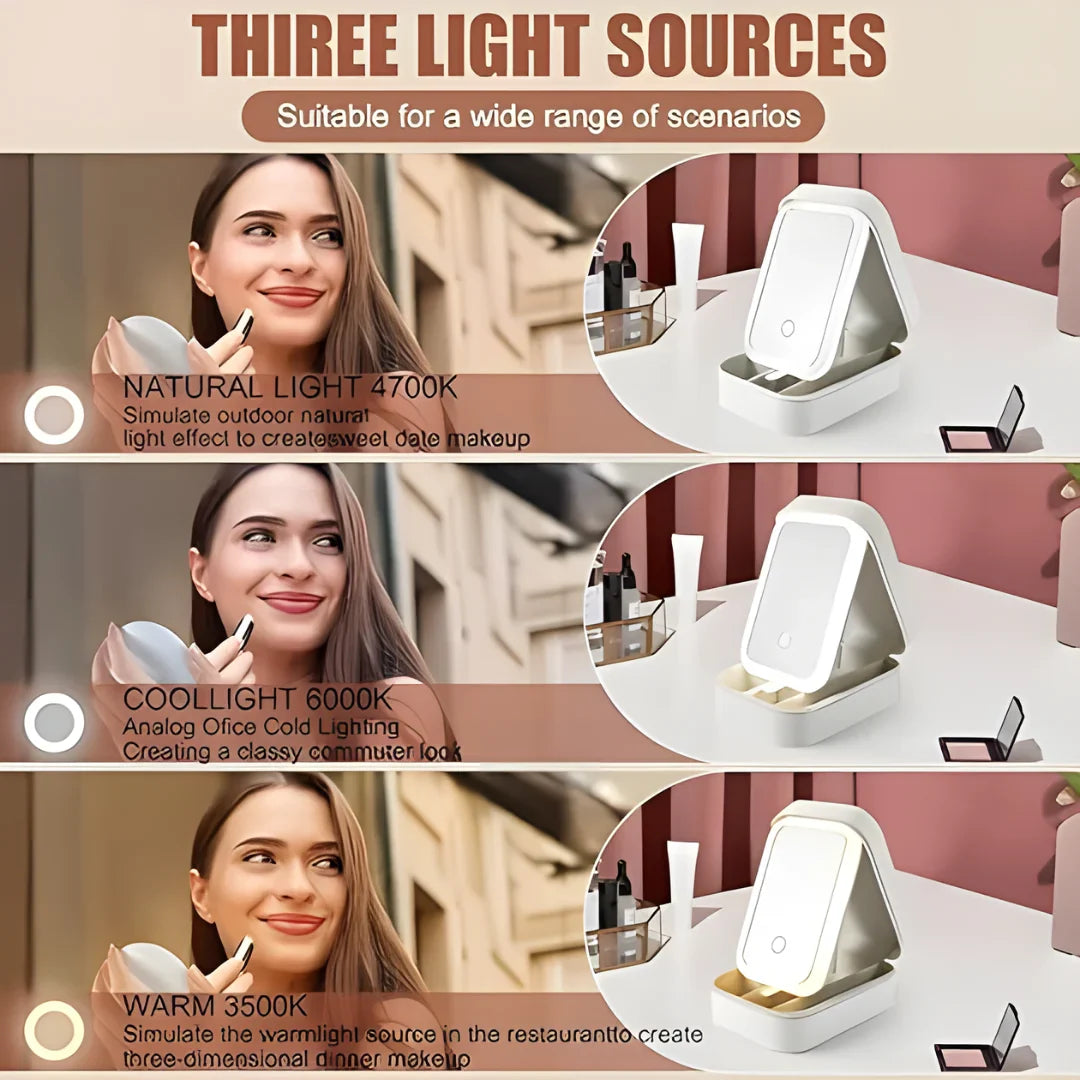 White Jewelry Box with LED Mirror